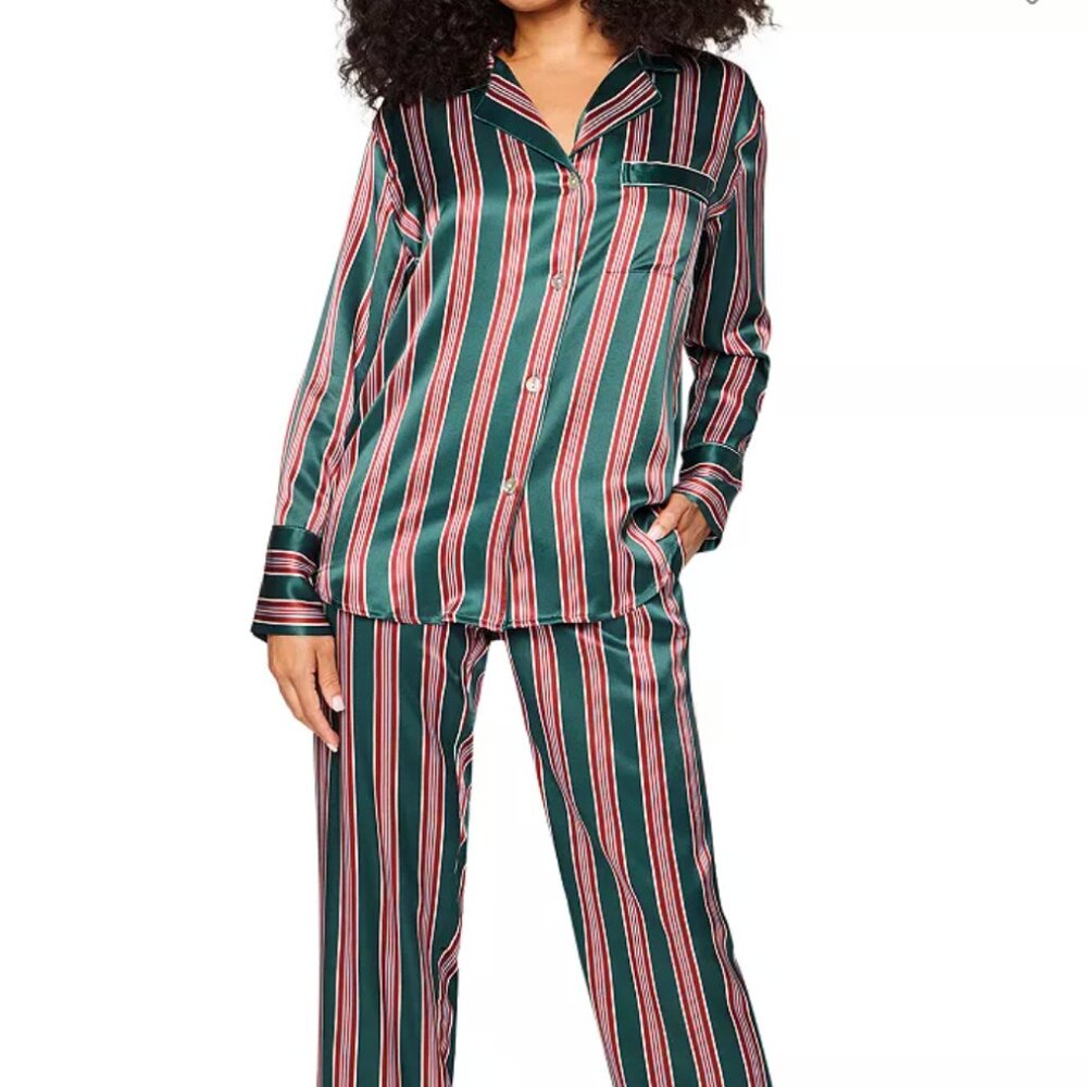 NWOT Petite Plume Lancaster Silk Pajama Set Striped Green Red XS